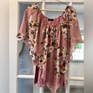 Dice, Size XL Flowy Over Tank Top, Pink with Tropical Flowers